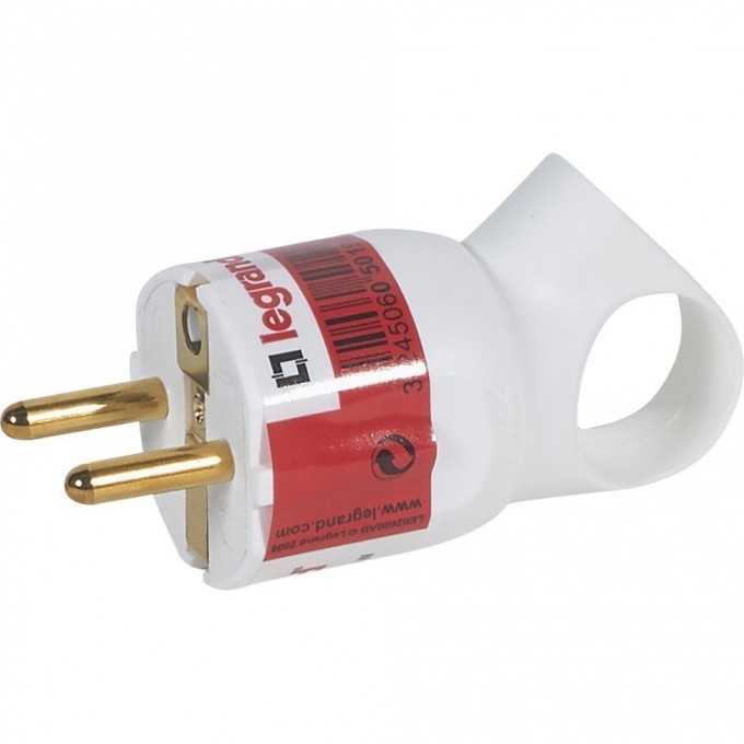 Вилка LEGRAND 2К+3 серия Элиум 16 А с кольцом пластик винтовой зажим белый 050190