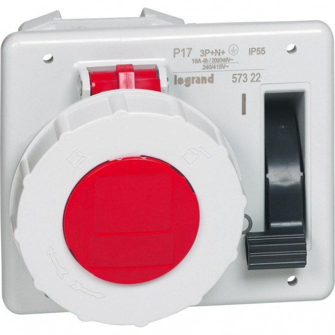 Встраиваемая розетка LEGRAND с блокировкой-выключателем и уменьшенным фланцем P17 Tempra Pro IP 55 380/415 В 16 A 3К+Н+З 057322