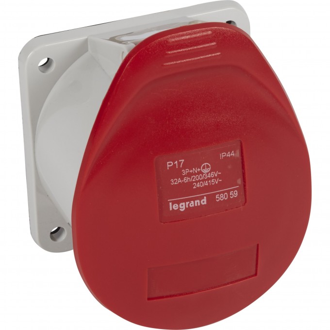 Встраиваемая прямая розетка LEGRAND P17 Tempra Pro с уменьшенным фланцем IP 44 380/415 В 32 A 3К+Н+З 058059