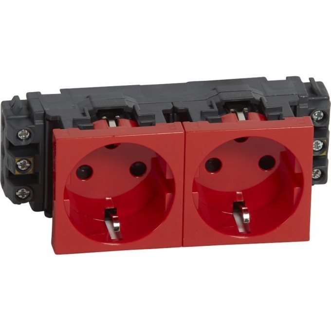 Розетка LEGRAND 2 х 2П+3 Программа Mosaic для монтажа на кабель-каналах с винтовыми зажимами с механической блокировкой красный 077622