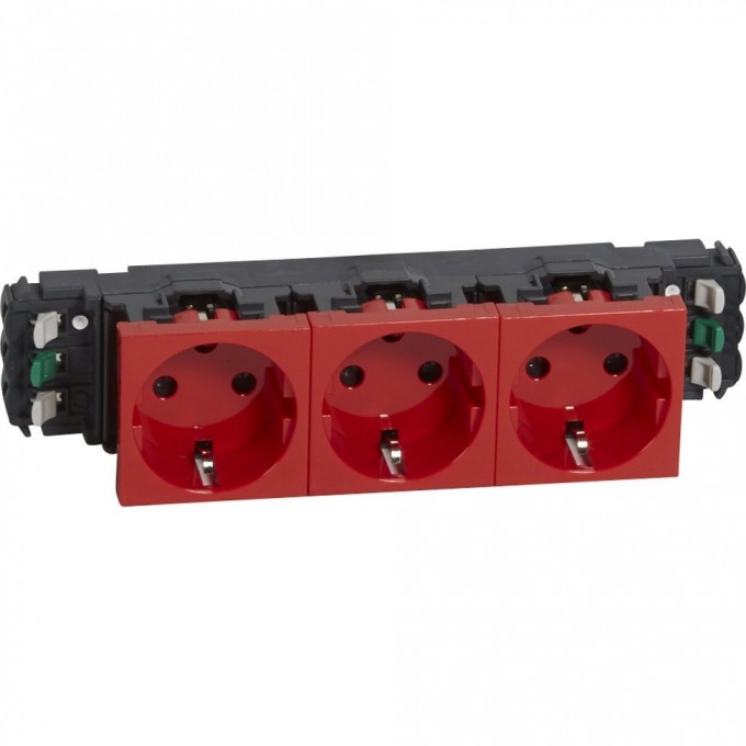 Розетка LEGRAND 3 x 2К+3 Программа Mosaic для установки в кабель-канале автоматические клеммы с механической блокировкой красный 077423