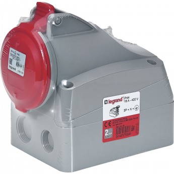 Розетка LEGRAND накладная 16А 3К+H+З 380 В IP 44 серый