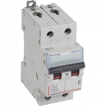 Автоматический выключатель LEGRAND DX³-E 6000 6 кА тип C 2П 230/400 В 25А 2 модуля белый