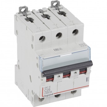 Автоматический выключатель LEGRAND DX³-E 6000 6 кА тип C 3П 230/400 В 25А 3 модуля белый