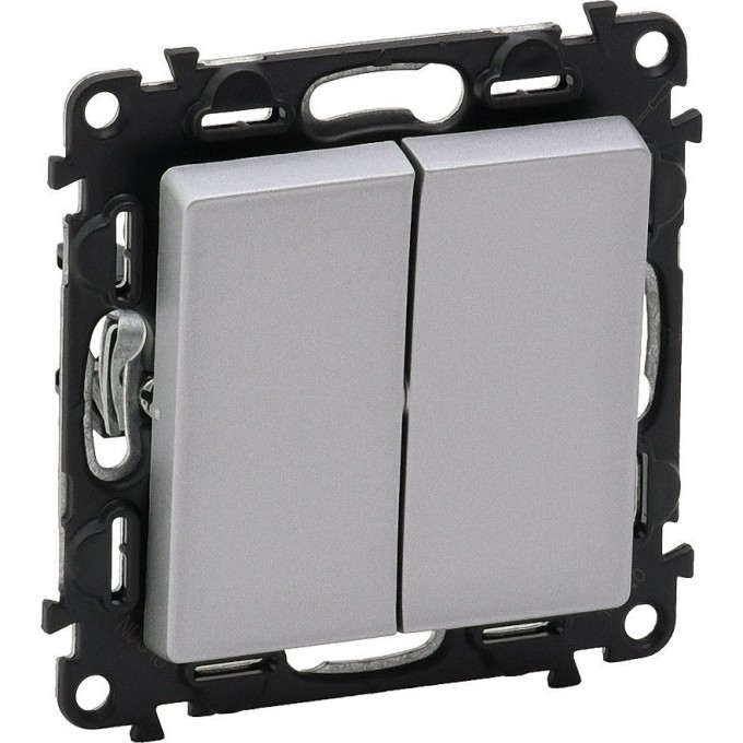 Переключатель LEGRAND Valena LIFE двухклавишный 10А 250В с лицевой панелью безвинтовые зажимы алюминий 752608