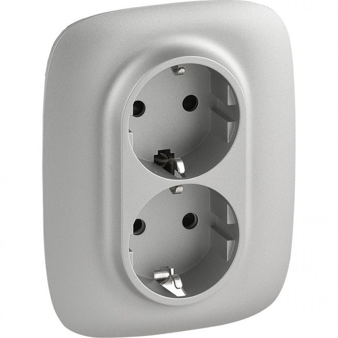Силовая розетка LEGRAND Valena ALLURE двойная 2х2К+З 16А 250В с лицевой панелью с защитными шторками безвинтовые зажимы алюминий 753926