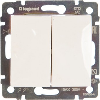 Механизм переключателя LEGRAND СП VALENA проходного 2-кл. 10А IP31 белый