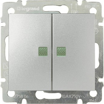 Переключатель LEGRAND Valena на два направления двойной с подсветкой 10 A 250 В алюминий