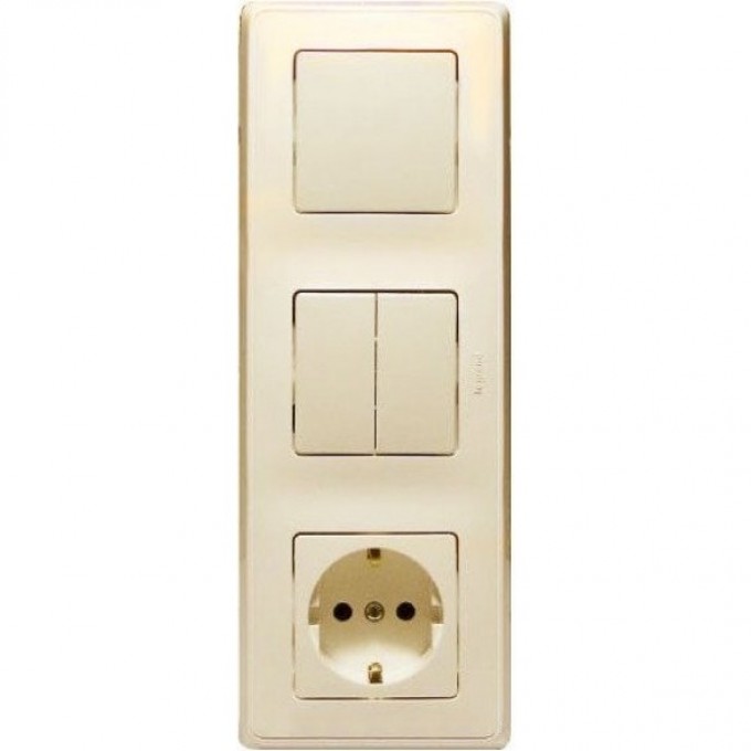 Блок LEGRAND выключатель одноклавишный+выключатель двухклавишный+розетка с заземлением слоновая кость 773744