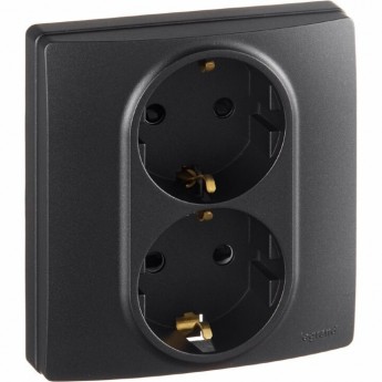 Розетка LEGRAND 2 x 2К+З со шторками немецкий стандарт автоматические зажимы 16 А 250 В Etika антрацит