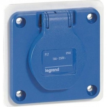 Встраиваемая розетка LEGRAND немецкий стандарт со шторками синий P17 Tempra Pro