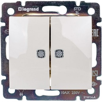 Выключатель LEGRAND Valena двухклавишный с подсветкой 10А слоновая кость